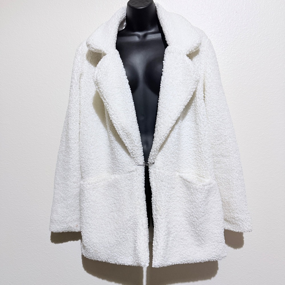 Ashley by 26 International White Teddy Faux Shearling Coat Jacket Womens Medium